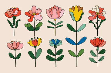Geometric Floral Illustrations A Set of 12 Abstract Flower Designs