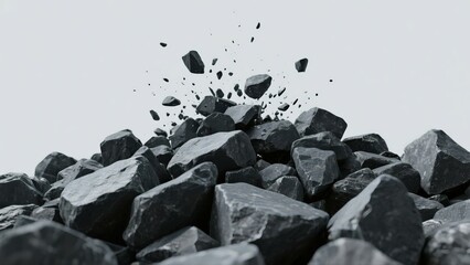 Obraz premium Black Rocks Pile with Some Pieces Flying Upwards in Air