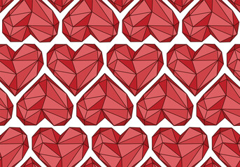 The seamless background with red crystal hearts.

