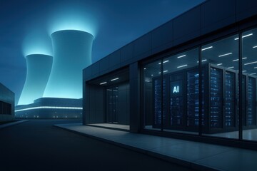 Nuclear power plants supporting advanced artificial intelligence infrastructure at twilight
