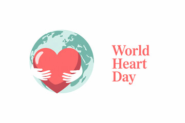 World heart day illustration with hands holding a red heart on a globe background