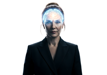 Woman brain power intelligence mind ai technology future science neural network innovation concept on transparent background