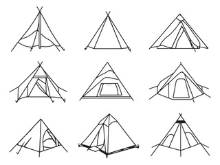 Tent with Pole Minimalist 2D Line Art Set 