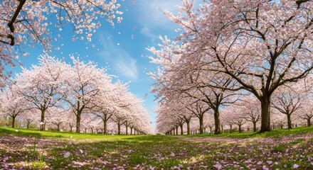 Blooming Grove Under Blue Sky