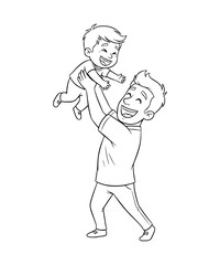 Dad Playing Airplane with Child – Whimsical Line Art