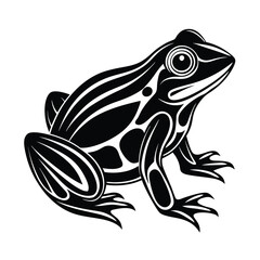 Black silhouette of a frog in side view isolated on white background, stylized vector amphibian illustration, ai generator