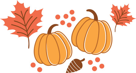 Autumnal illustration with pumpkins leaves and fall harvest decorative elements © Design Planer