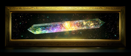 Glowing Colorful Crystal In Golden Frame