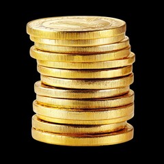 Stack of gold coins with reflective surfaces, showcasing their shiny texture and intricate details. coins are arranged neatly, creating visually appealing composition that evokes sense of wealth