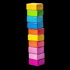 Colorful building blocks stacked vertically create vibrant display, perfect for children play and learning. These blocks encourage creativity and fine motor skills in fun way