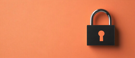 Solid Black Lock On Orange Background