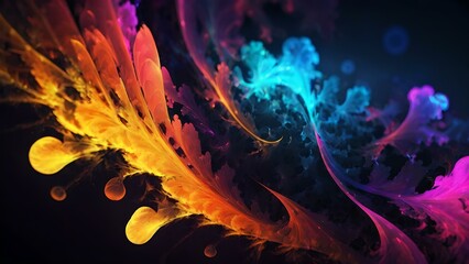 Vibrant Abstract Neon Fractal Pattern Wallpaper with Cosmic Space Aesthetic Design