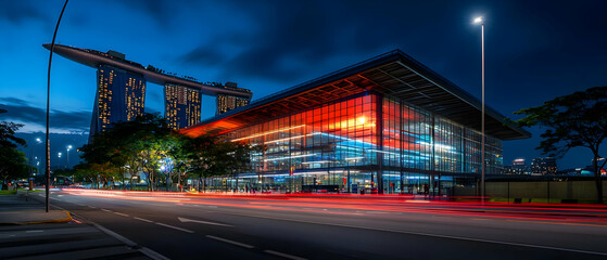 Singapore Marina Bay Skyline At Night With Illuminated Buildings