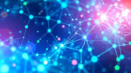 Fototapeta premium illustration of an abstract technology background representing AI and big data. Neural networks, binary codes, and interconnected nodes glow in vivid electric colors