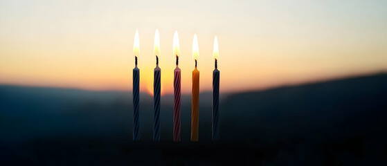 Colorful Birthday Candles At Sunset