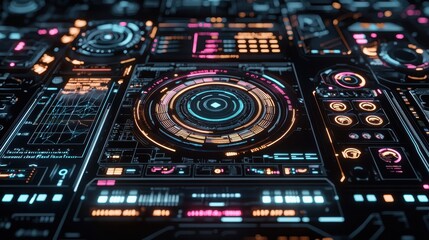Futuristic Cyberpunk Background with Illuminated Digital Elements