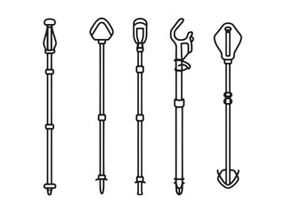 Trekking Poles Minimalist 2D Line Art Set 