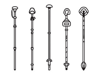 Trekking Poles Minimalist 2D Line Art Set 