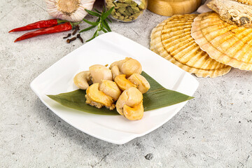 Delicous luxury baked seafood scallops