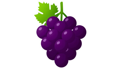 Fresh Purple Grapes Icon with Green Leaf Isolated on White Background