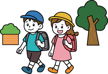 A scene of children going to and from school in Japan.
小学校通学_登下校_かわいい