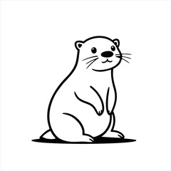 Otter Character Logo, Sitting Pose, Flat Vector Illustration