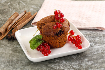 Delicous cupcake with red currant