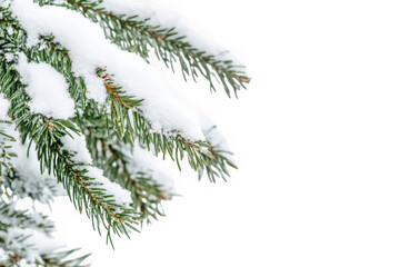 Snow covered pine branch isolated on transparent background