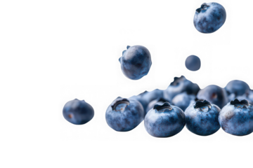 Fresh blueberries falling isolated on transparent background
