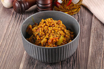 Vegan garnish - lentil with vegetables