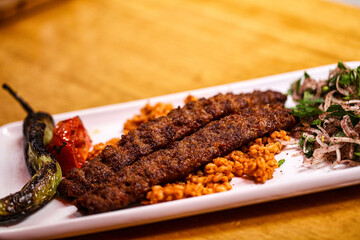 Turkish adana kebab with vegetables