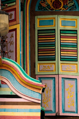 Windows and walls of the most famous colourful house in little India - Sinagpore