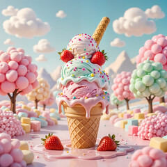 A colorful ice cream tower that melts realistically.