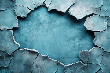 Obraz premium A blue textured background with a cracked and broken border around the central area space area