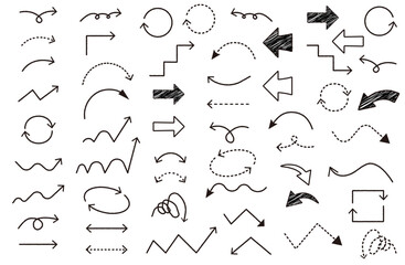 シンプルな手描き風の矢印のイラストセット白黒
