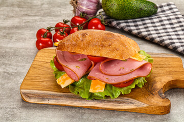 Sandwich ciabatta with mortadella and cheese