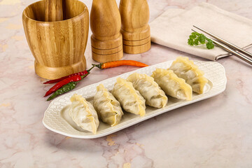 Japanese steamed Gyoza stuffed dumplings