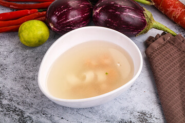 Light seafood soup with prawns