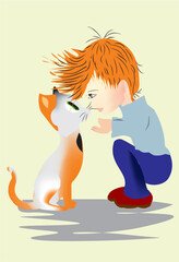 composition with cat and little boy