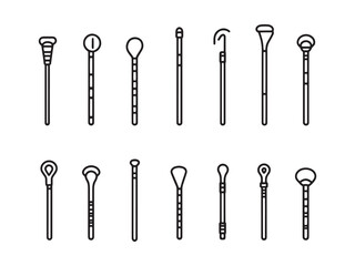 Ultra Minimalist Walking Stick Line Art Icon Set 