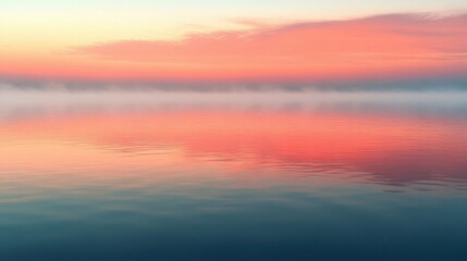 Obraz premium Sunrise at Sea with Mistical Mist and Reflection and Pastel Colored Clouds