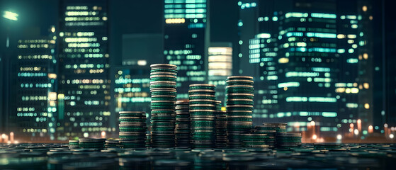 Futuristic Cityscape At Night With Stacked Buildings