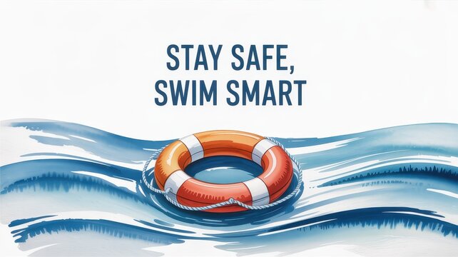 Stay safe with a minimalist watercolor style greeting about swimming smart in the water. World Drowning Prevention Day - Powered by Adobe