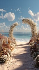 Beach Wedding Arch Floral Pathway.