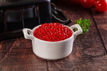 Salmon red caviar in the bowl