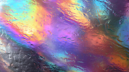Abstract holographic foil texture with iridescent rainbow colors for background and design use
