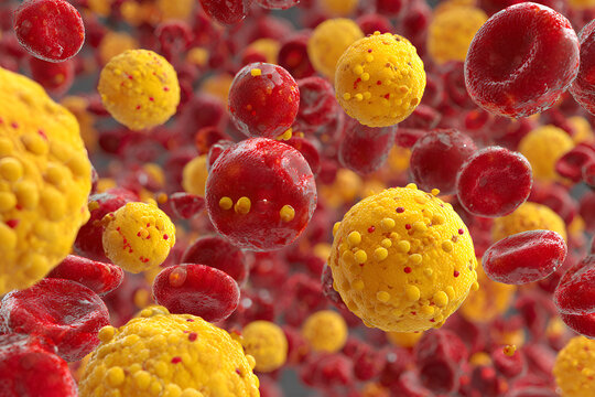 Microscopic View of Blood Cells and Fat Globules