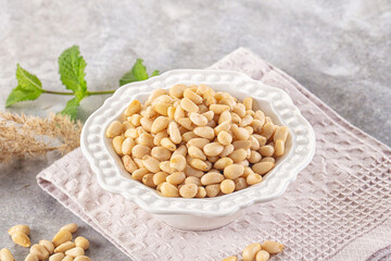 Cedar nut kernel in the bowl