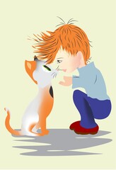 composition with cat and little boy