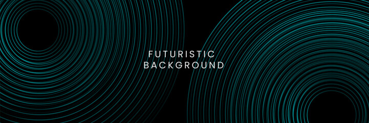 Futuristic abstract background. Glowing circle lines design. Swirl circular lines element. Future technology concept. Horizontal banner template. Suit for cover, banner, website. Vector Eps10